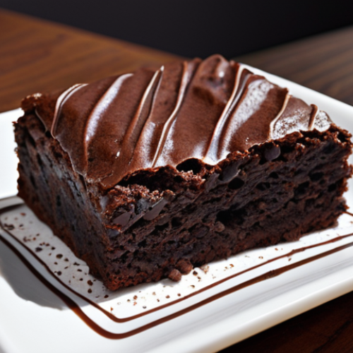 **

A visually appealing vegan brownie, showcasing its rich, fudgy texture and intense chocolate color, potentially in a modern Parisian pastry shop setting.

**
