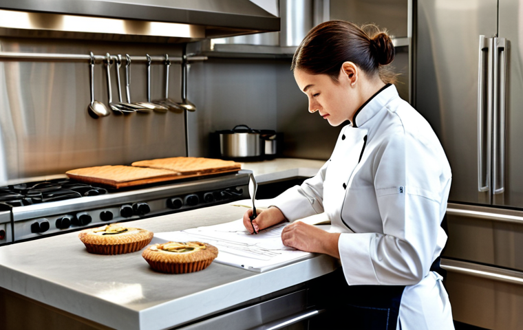 디저트 전문가의 스트레스 관리 비결 - Prioritization & Planning**

A professional pastry chef in a clean, modern kitchen, fully clothed in...