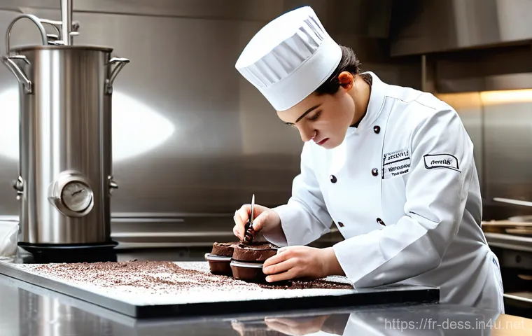 디저트 전문가 시험 합격 노하우 - **A highly detailed, realistic image capturing the essence of precise pastry work.** A young, focuse...