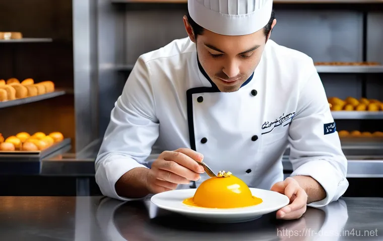 디저트 전문가 시험 합격 노하우 - **An image depicting a perfectly organized and hygienic professional pastry workstation.** The scene...