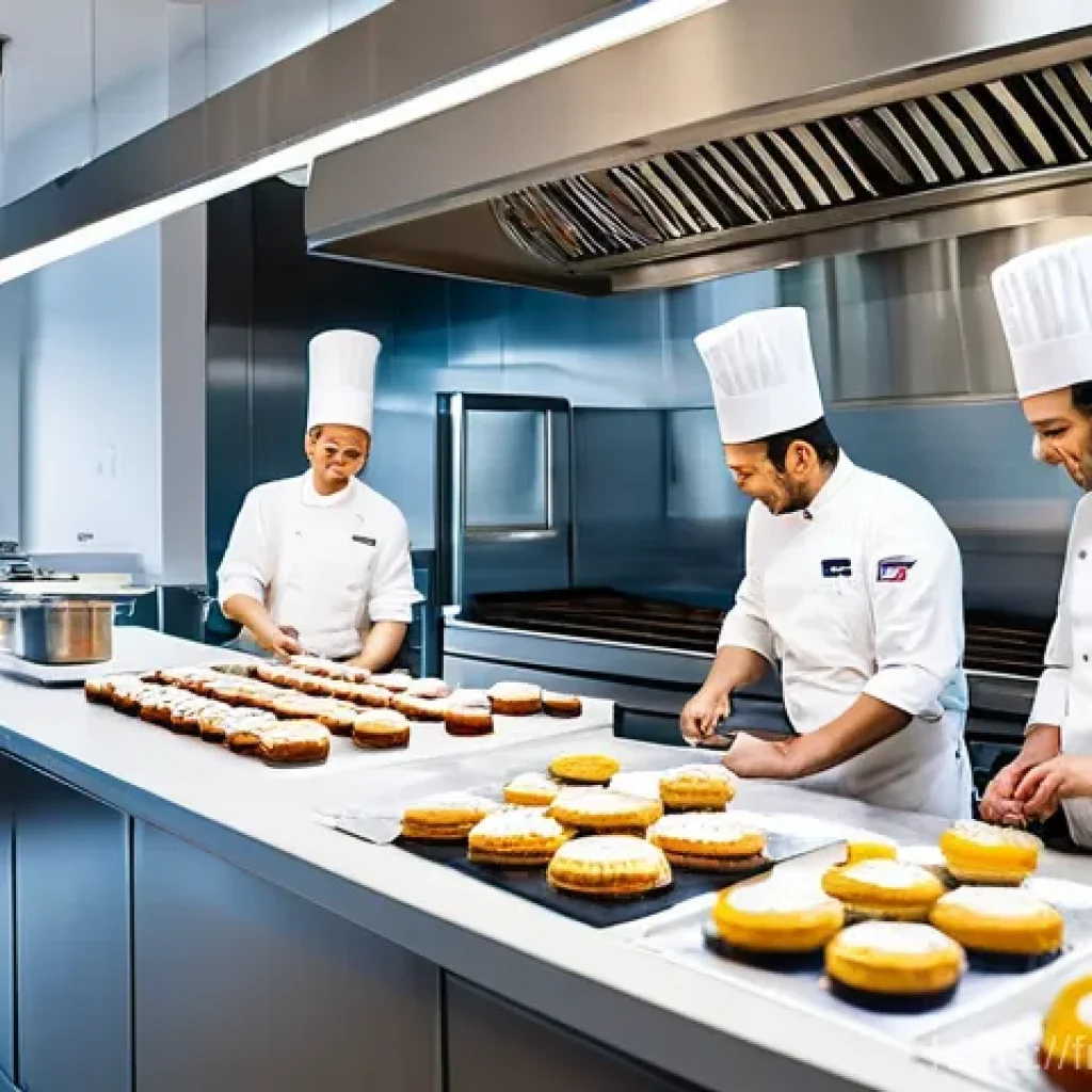 디저트 전문가의 작업 환경 개선 방법 - **Prompt 1: The Ergonomic Pastry Master's Lab**
A bright, clean, and modern professional pastry ...