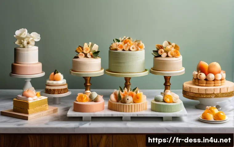 디저트 전문가의 디자인 감각을 키우는 법 - A contemporary French pastry display featuring a variety of desserts with harmonious pastel color pa...