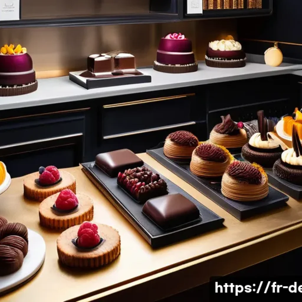 디저트 전문가의 스페셜 오더 제작 사례 - A sophisticated French pastry chef&rsquo;s workspace showcasing the art of personalized dessert creation: ...