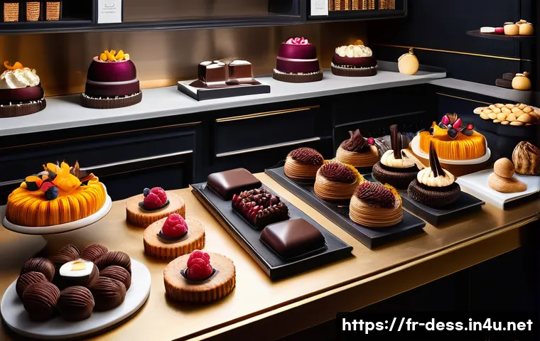 디저트 전문가의 스페셜 오더 제작 사례 - A sophisticated French pastry chef’s workspace showcasing the art of personalized dessert creation: ...