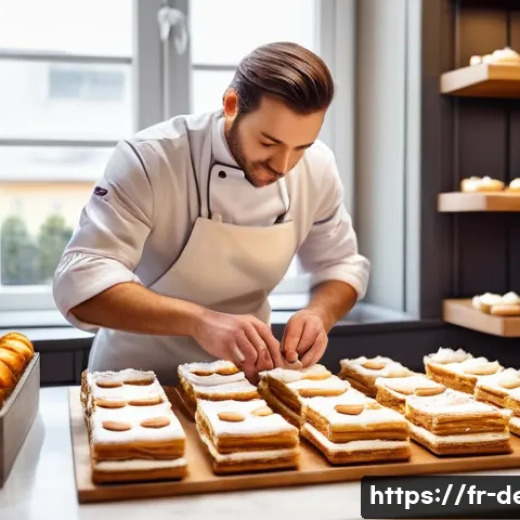 디저트 전문가로서의 경력 전환 사례 - A cozy French pastry workshop interior with a professional pastry chef wearing a white chef’s jacket...
