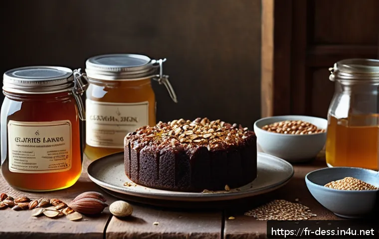 디저트 전문가의 건강한 디저트 개발법 - A rustic French kitchen scene featuring a wooden table with an assortment of healthy dessert ingredi...